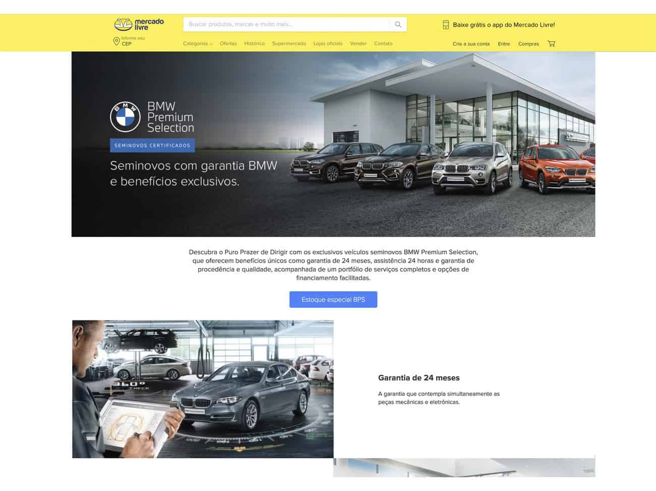 Imagem da loja virtual da BMW na página do Mercado Livre