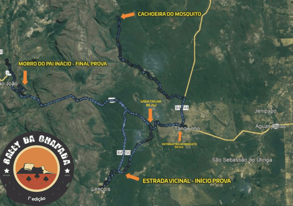 Mapa com o trajeto do Rally da Chapada, na Bahia